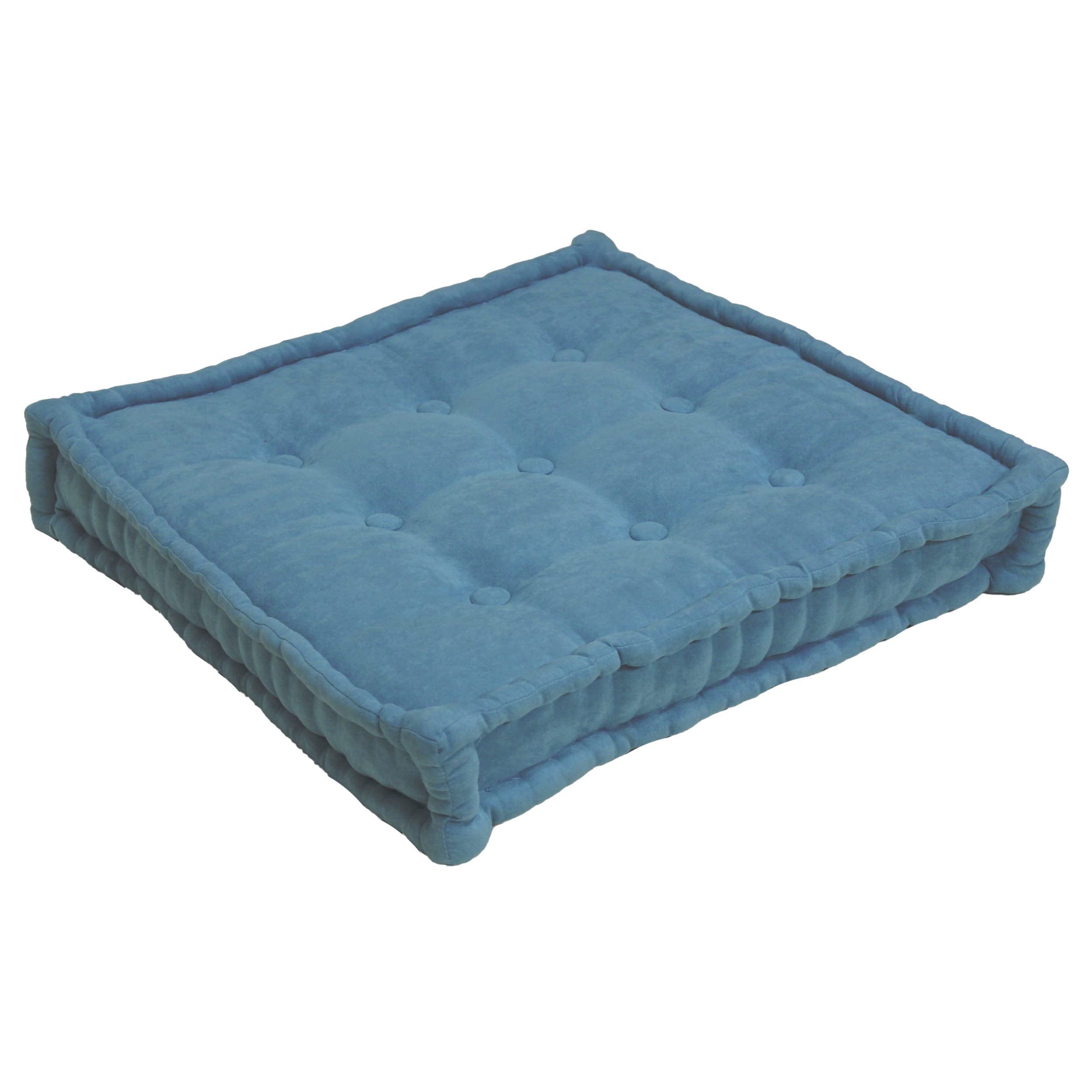 Blazing Needles Button-Tufted Microsuede Square Floor Pillow, 25", Teal