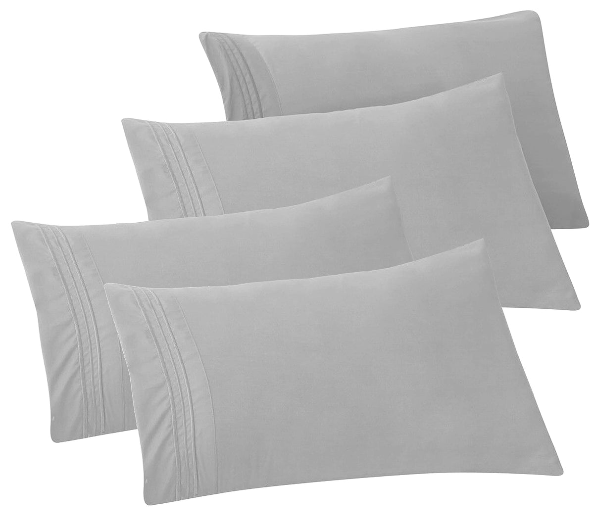 Elegant Comfort 4-Pack Solid Pillowcases 1500 Thread Count Egyptian Quality - Easy Care, Smooth Weave, Wrinkle And Stain Resistant, Easy Slip-On, 4-Piece Set, Standard/Queen Pillowcase, Silver