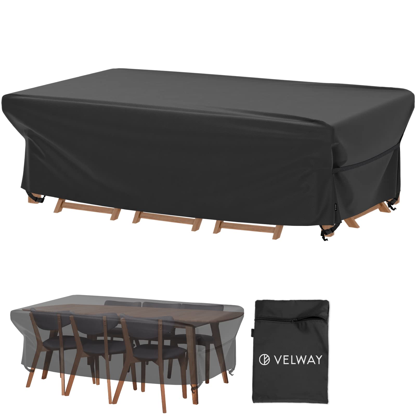 Velway Patio Table Cover Rectangle Waterproof Patio Furniture Cover For Outdoor Table And Chairs 84”Lx52”Wx29”H Oxford Dining Table Cover Tear-Resistant Wind Dust Proof Furniture Set Covers For Winter