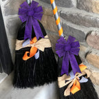 2Pcs Halloween Wreath Bows Halloween Decor Bows Purple Spider Web Strips Burlap Linen Bows For Wreath, Halloween Fabric Ribbon B
