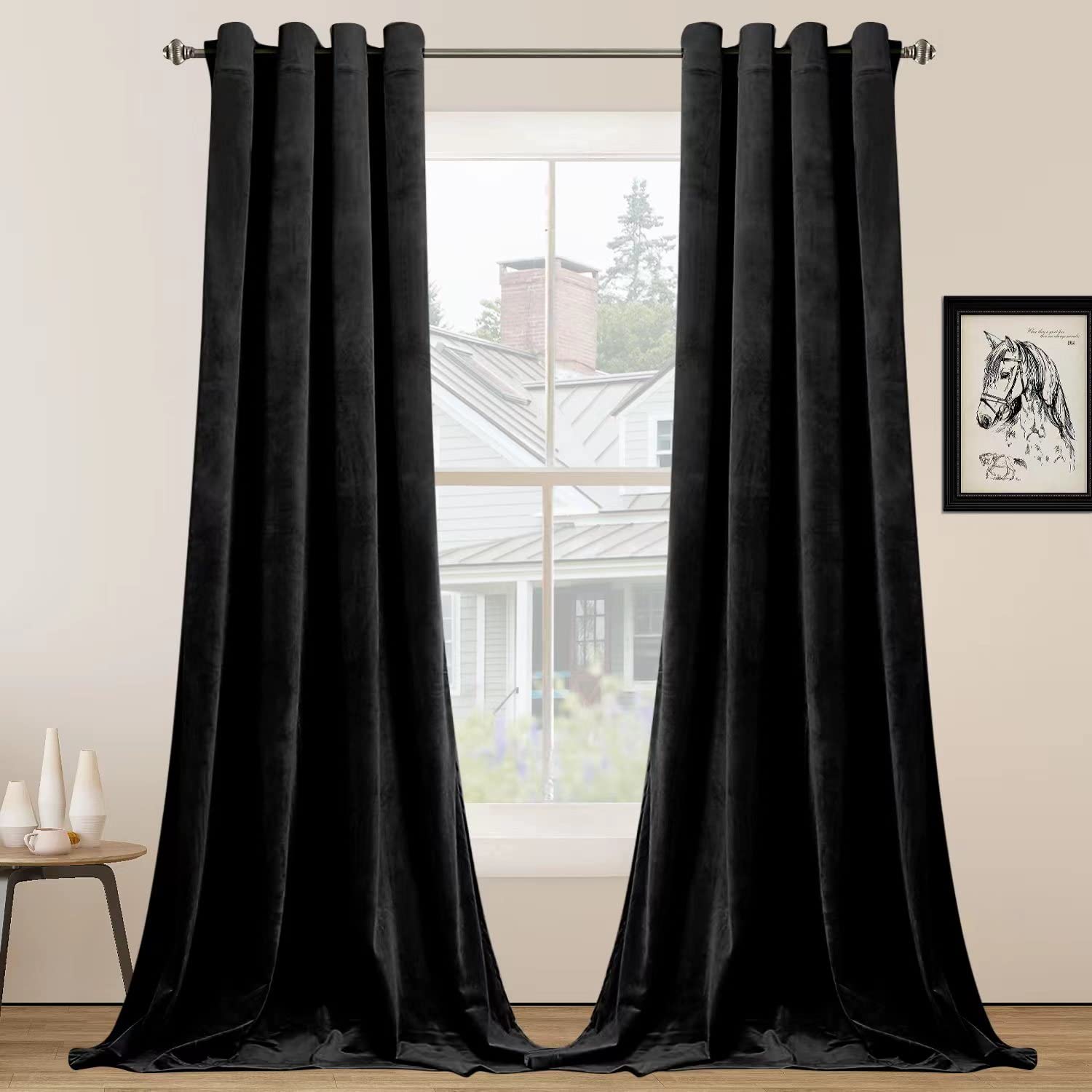 SMILETIME Black 84 in Long Velvet Curtains with Grommet, Thermal Insulated Super Soft Privacy Noise Reducing Light Blocking Velv