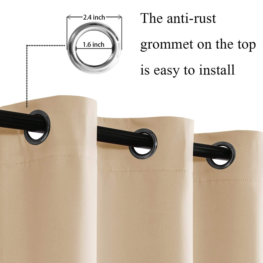 Jiuzhen Beige Blackout Curtains With Tiebacks - Thermal Insulated, Light Blocking And Noise Reducing Grommet Curtain Drapes For Bedroom And Living Room, Set Of 2 Panels, 42 X 84 Inches Long