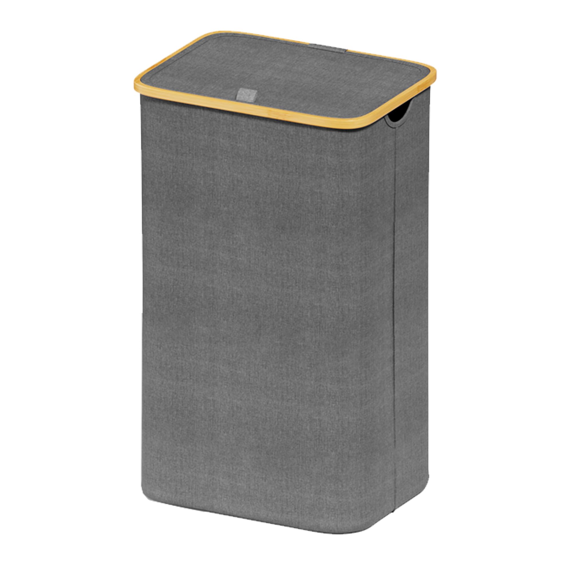 SUOCO Laundry Hamper with Lid, 29 Gal (110L) Clothes Basket with Bamboo Handles, Large Foldable Laundry Hamper for Bedroom, Bath