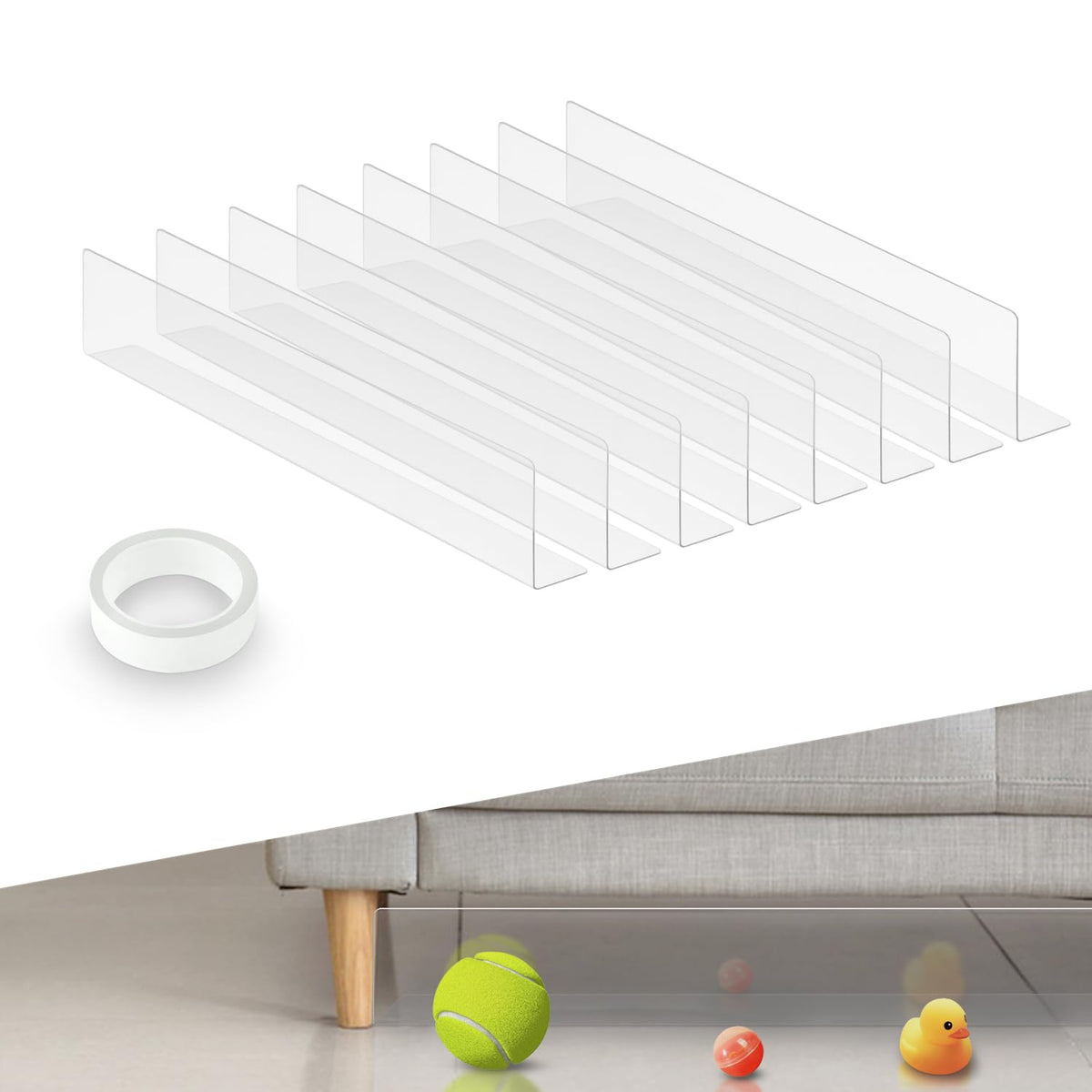 Under Couch Blocker,Toy Blockers For Furniture, Adjustable Gap Bumper Barrier With Strong Tape,Prevent Things Going Under Bed Or