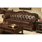 Acme Anondale Tufted Upholstered Leather Sofa in Cherry