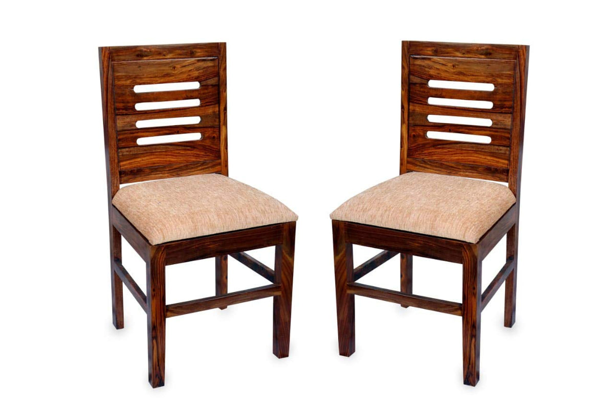 Yuvikawood Sheesham Wood Cushioned Dining Chairs Set Of 2 || Wooden Multipurpose Seating Chair For Dining Room Home (Natural Bro