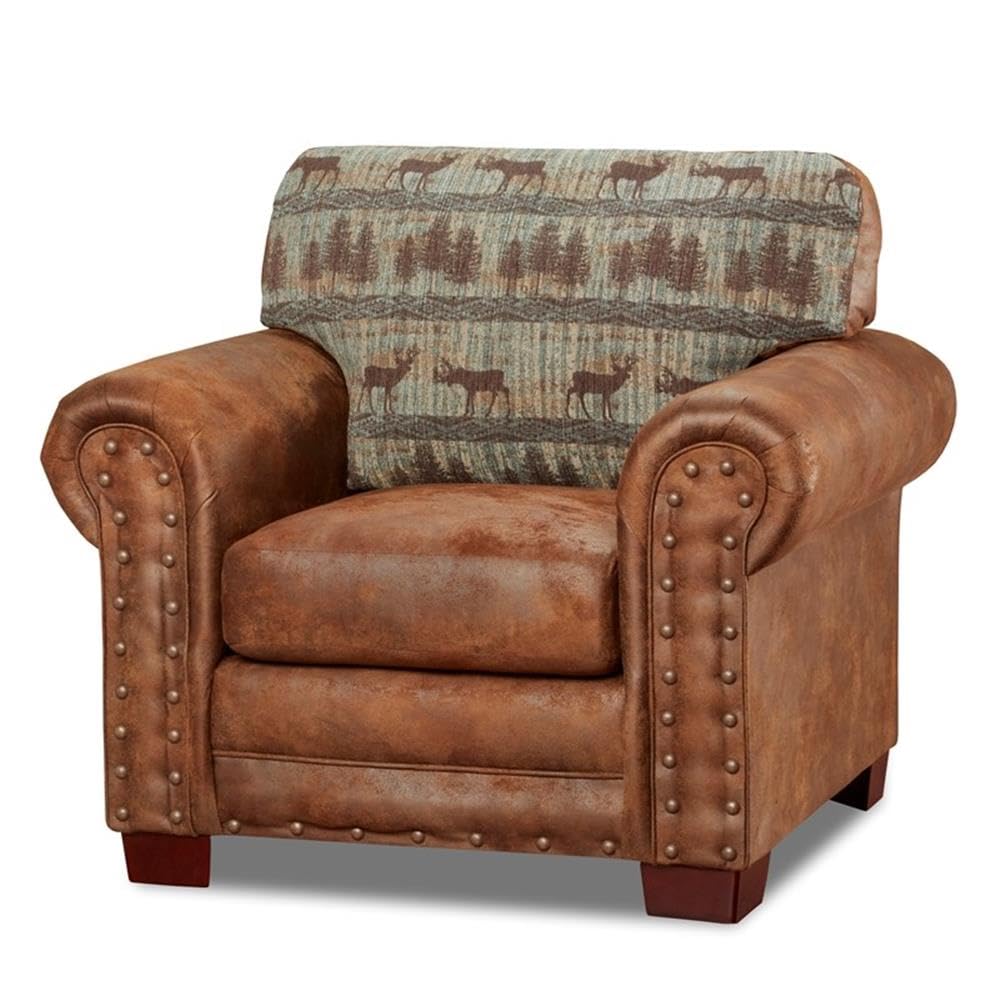 American Furniture Classics Model 8501-90 Deer Teal Tapestry Lodge Arm Chair
