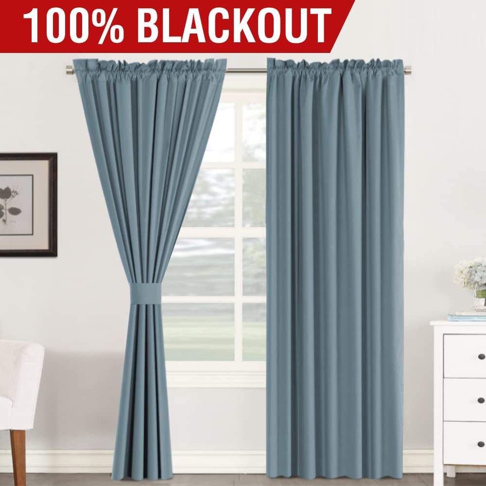 H.Versailtex 100% Blackout Curtains 84 Inches Long Full Light Blocking Curtain Draperies For Bedroom Living Room Thermal Insulated Functional Soft Thick Window Treatment Set Of 2 Panels, Stone Blue