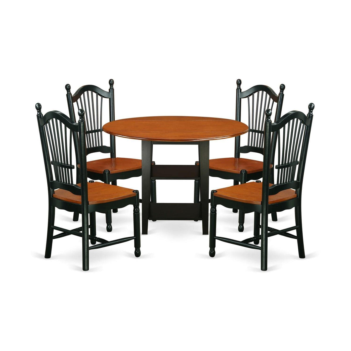 East West Furniture Sudo5-Bch-W 5 Piece Dining Set Includes A Round Dining Room Table With Dropleaf & Shelves And 4 Kitchen Chairs, 42X42 Inch, Black & Cherry