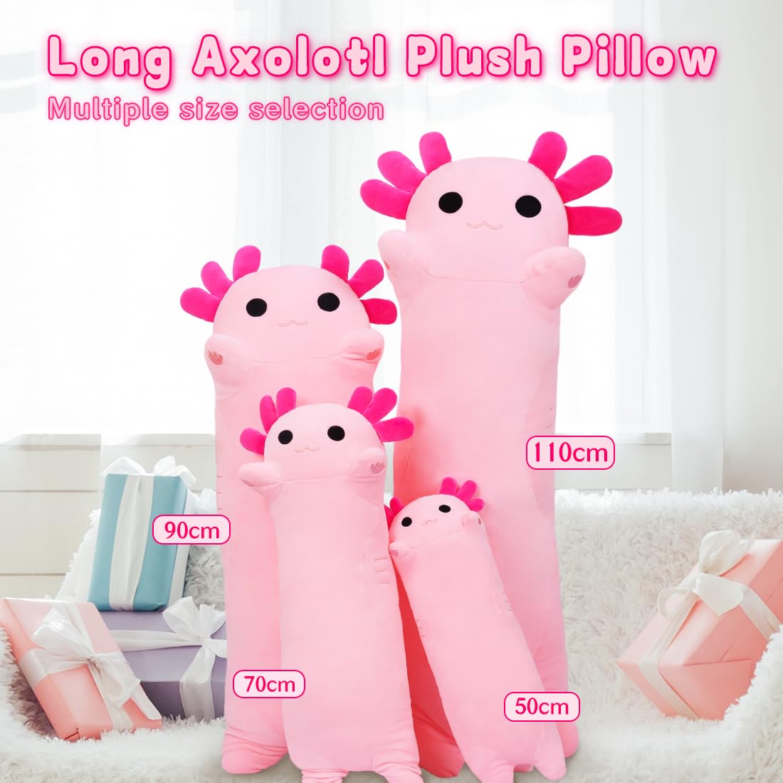Miaohaha Plush Axolotl Toy Stuffed Animal Axolotl Toy Pillow Body Pillow Gift For Kids And Girls (Pink,90Cm/35.4In)