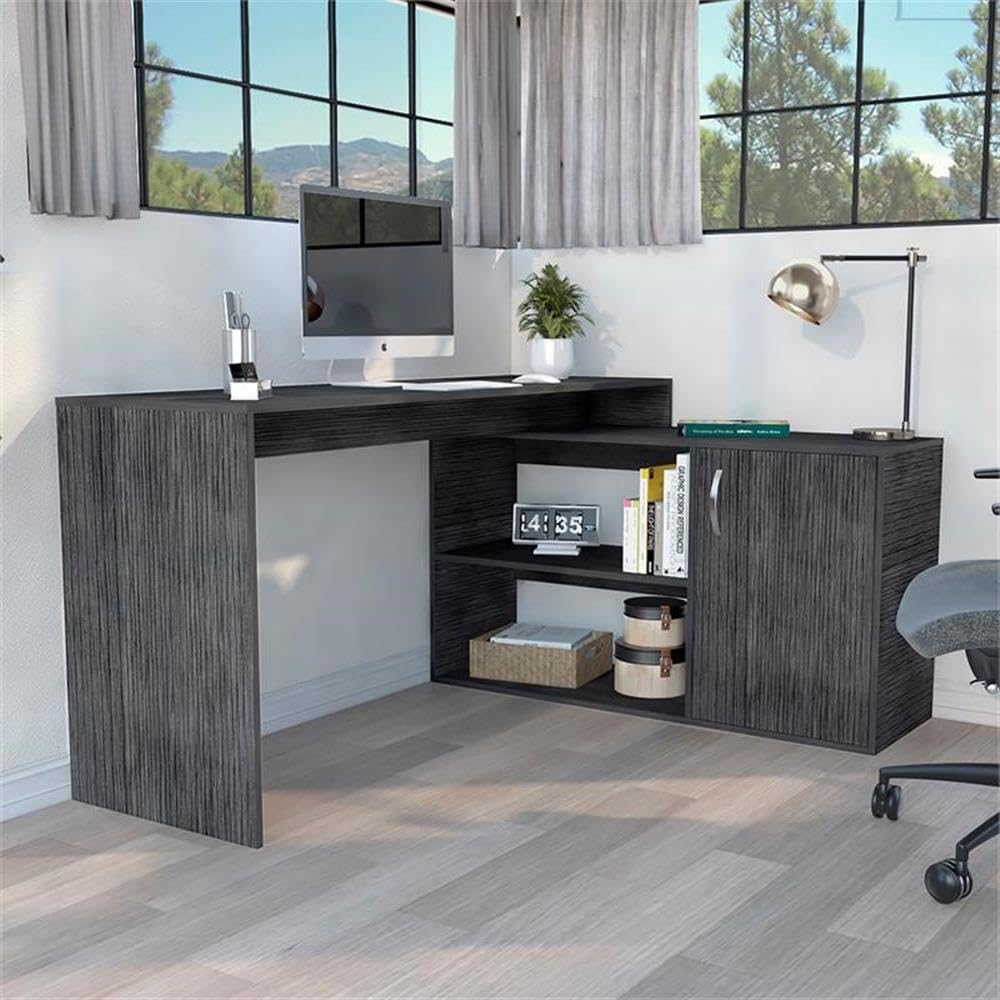 TUHOME Axis L-Shaped Desk Engineered Wood Desks in Gray