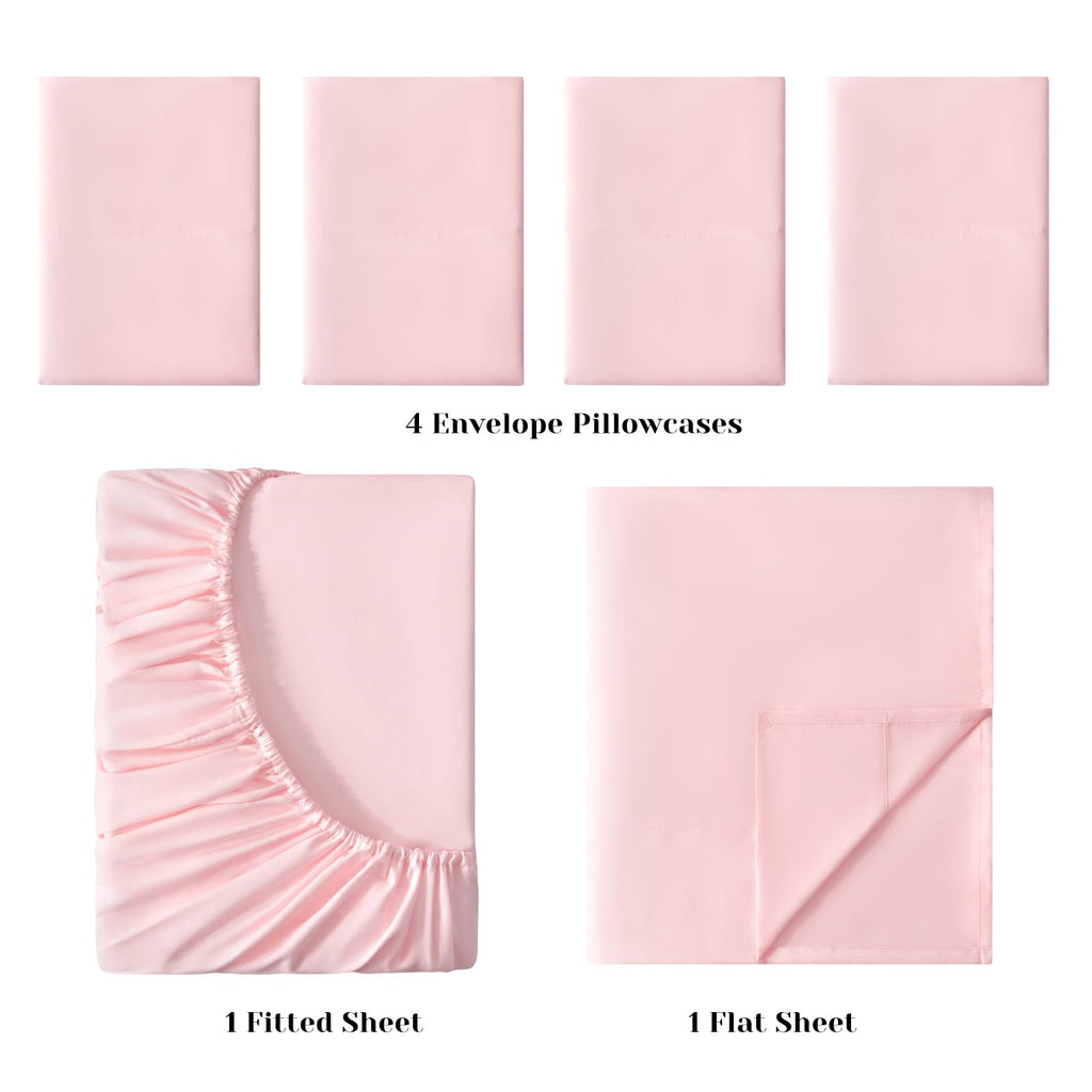Bysure 4 Pieces Bed Sheets Set(Twin, Light Pink) - Super Soft 1800 Thread Count 100% Microfiber Sheets With Deep Pockets, Wrinkl