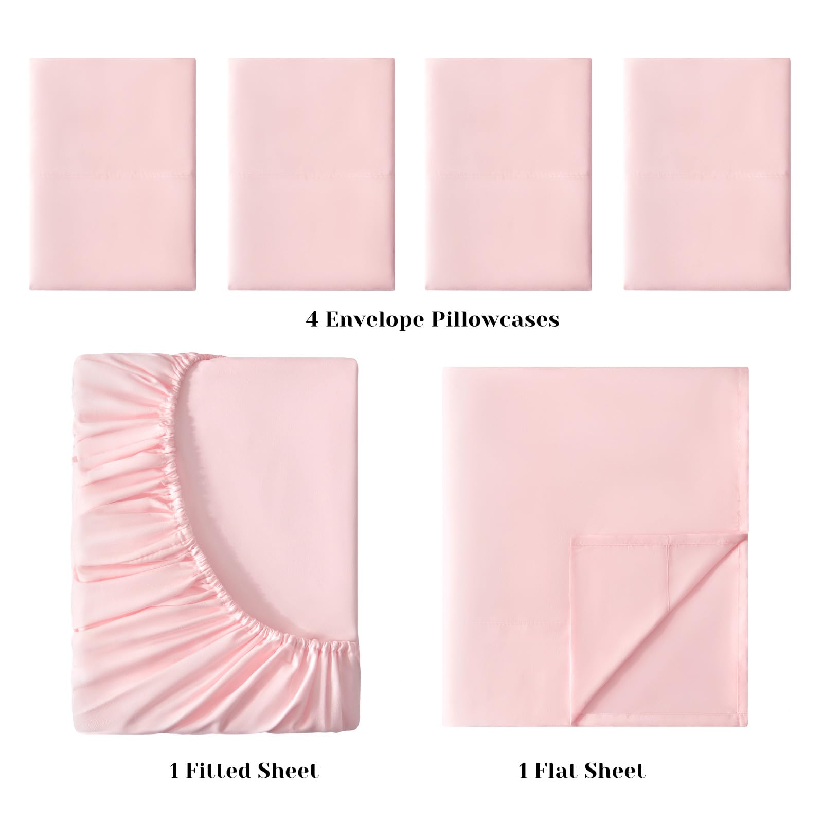 Bysure 4 Pieces Bed Sheets Set(Twin, Light Pink) - Super Soft 1800 Thread Count 100% Microfiber Sheets With Deep Pockets, Wrinkl