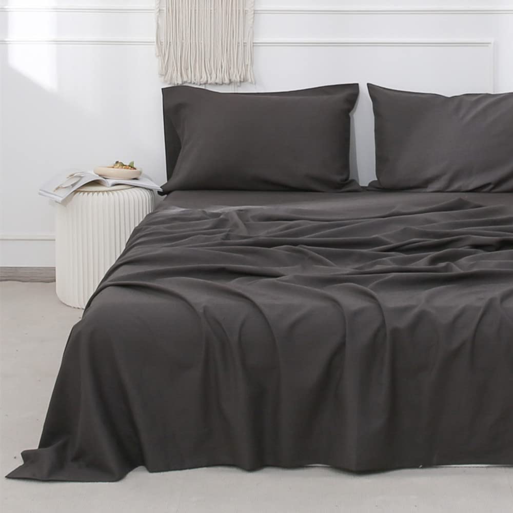 Simple&Opulence Belgian Linen Sheet Set Solid Color - 4 Pieces (1 Flat Sheet, 1 Fitted Sheet & 2 Pillowcases) Natural Flax Cotto