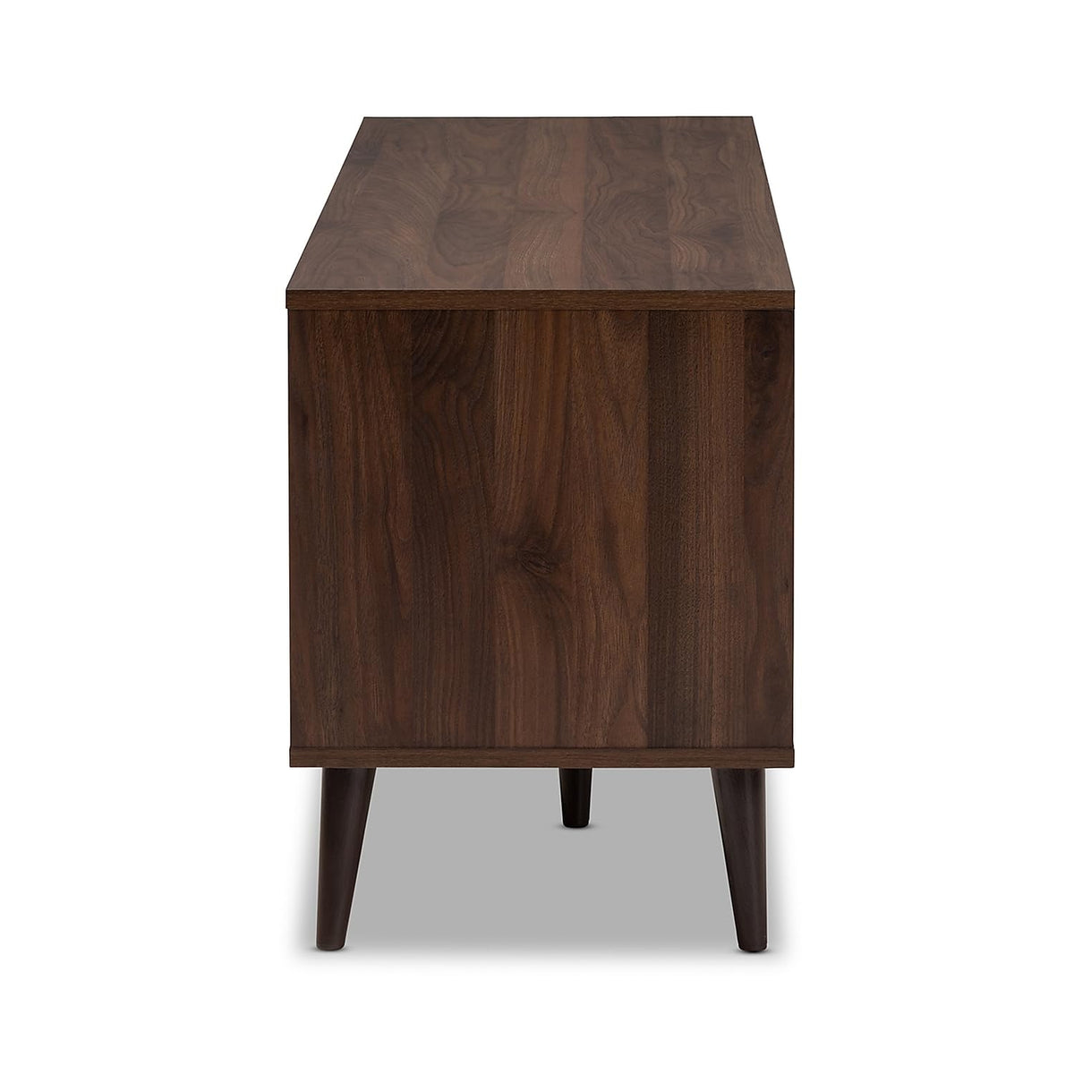 Baxton Studio Samuel 5-Shelf Wood TV Stand, Walnut Brown and Dark Grey, Screens up to 70-inch (148-8669-HiT)