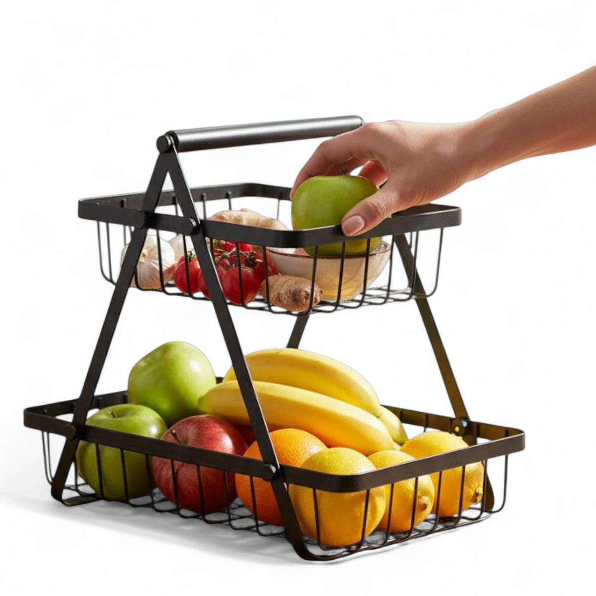 Rajwadi Fruit Basket 2Tier Fruit & Vegetable Basket For Dining Table, Centre Table , Metal Fruit Bowl , Vegetables Storage Orga