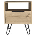 Nightstand 22&Quot; H, 1 Open Shelf, Single Door Cabient, Hairpin Legs, Light Oak