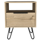 Nightstand 22&Quot; H, 1 Open Shelf, Single Door Cabient, Hairpin Legs, Light Oak
