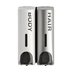 Duo Wall Mounted Shampoo Soap Shower Dispensers with 2x350ml Refillable Bottles, White/Silver