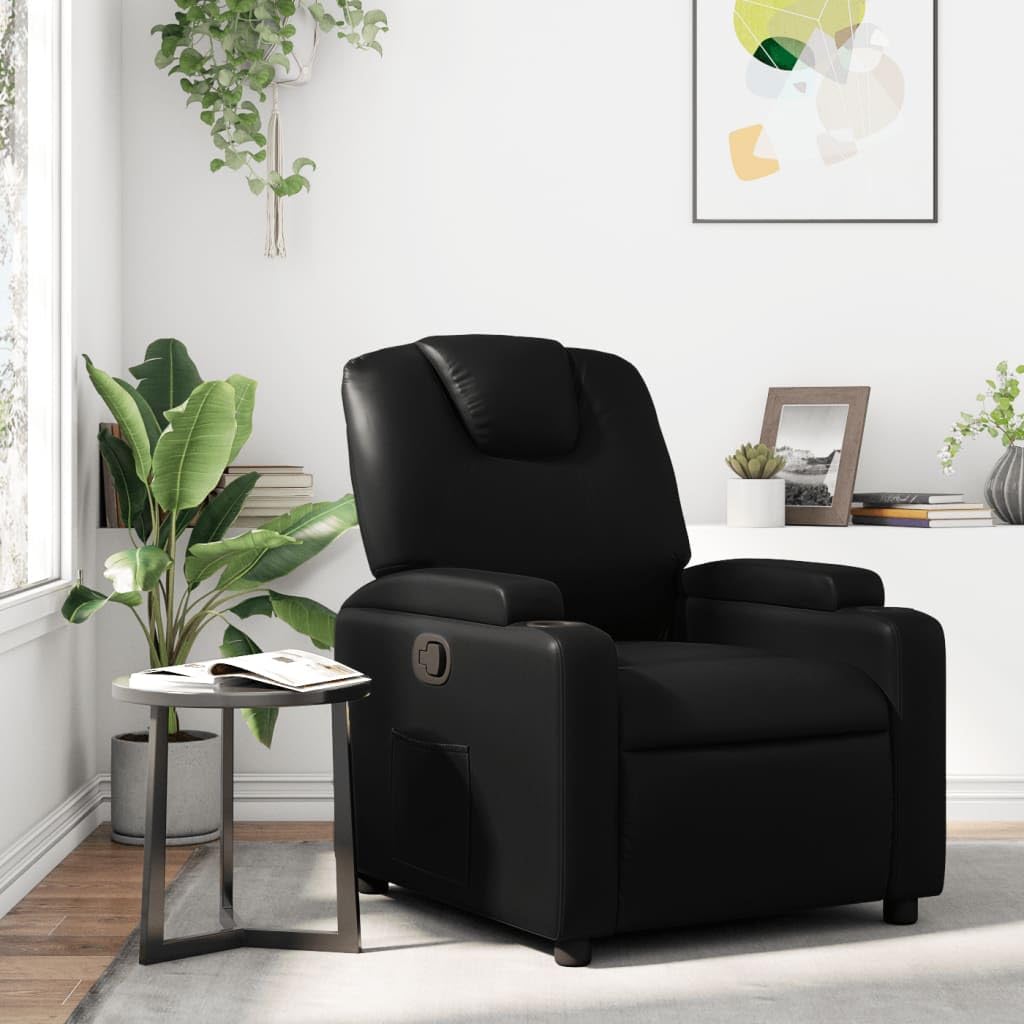 vidaXL Recliner Chair - Black Faux Leather, Manual Recline, Cup Holders, and Pocket, 135-Degree Tilt - Ideal for Living Room or Office