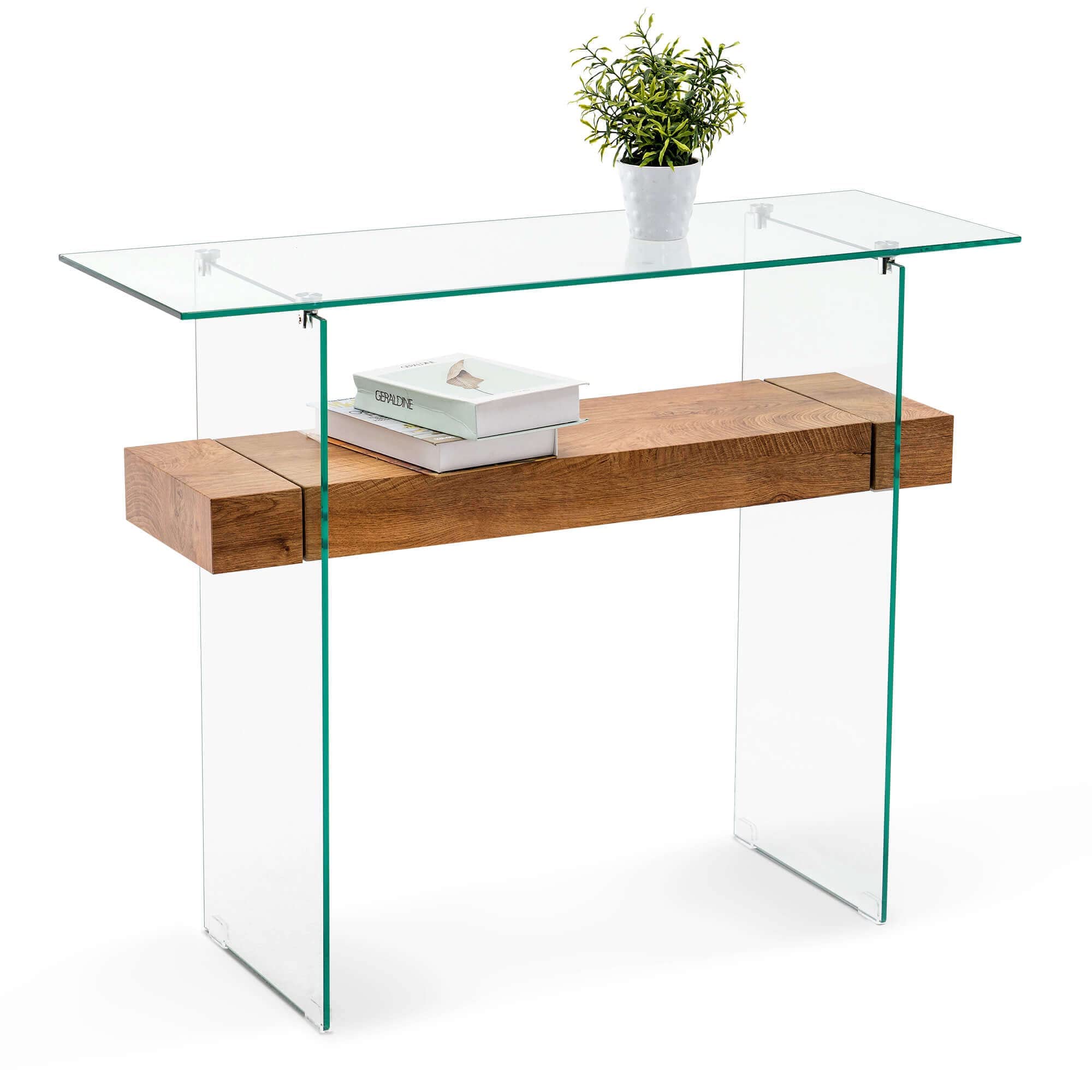 ivinta Narrow Glass Console Table with Storage Modern Sofa Table Entryway Table Glass Writing Desk Small Computer Desk TV Table 