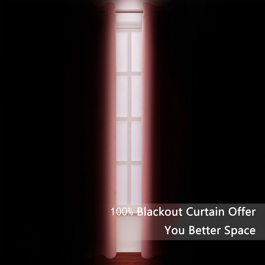 Lemomo 100% Blackout Curtains 52 X 63 Inch/Coral Curtains 2 Panels With Black Lining Room Darkening Thermal Insulated Bedroom Cu