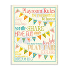 Stupell Home D  cor Playroom Rules With Pennants In Pink Rectangle Wall Plaque, 10.25 x 0.5 x 14.75, Proudly Made in USA