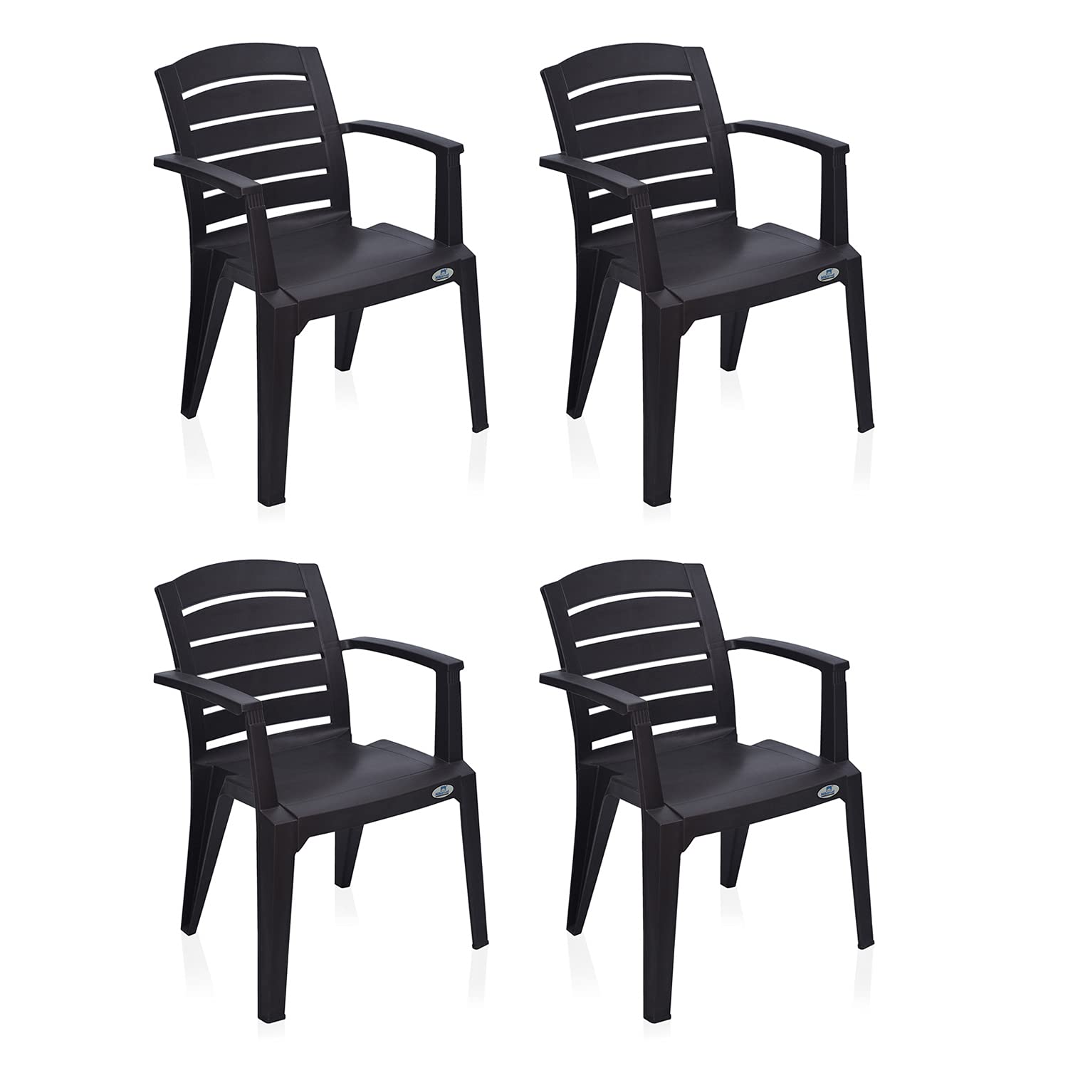 Nilkamal Plastic Chair For Living Room With Arm |Set Of 4 | 3 Year Warranty | For Home, Living Room, Outdoor | Weather Brown Col