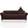4 Pieces Sofa Covers Stretch Velvet Couch Covers For 3 Cushion Sofa Slipcovers Soft Sofa Slip Covers Furniture Covers With 3 Individual Seat Cushion Covers, Machine Washable (X-Large, Brown)