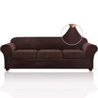 4 Pieces Sofa Covers Stretch Velvet Couch Covers For 3 Cushion Sofa Slipcovers Soft Sofa Slip Covers Furniture Covers With 3 Individual Seat Cushion Covers, Machine Washable (X-Large, Brown)