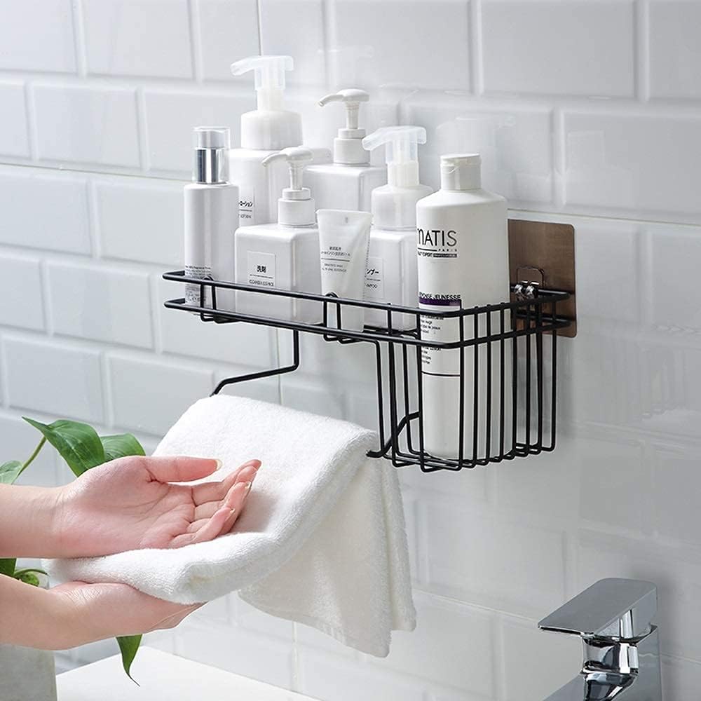 Dkriva Self Adhesive Bathroom Shower Caddy // Bathroom Kitchen Storage Metal Hanging Rack Basket with Tissue Holder // Wall Moun