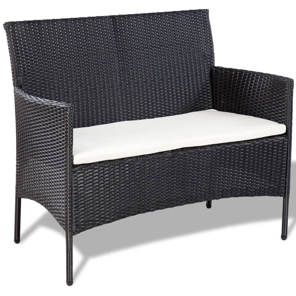 vidaXL Black Poly Rattan 4-Piece Patio Lounge Set with Cream White Cushions and Coffee Table - Weather-Resistant Outdoor Furniture Set