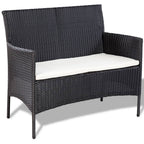 vidaXL Black Poly Rattan 4-Piece Patio Lounge Set with Cream White Cushions and Coffee Table - Weather-Resistant Outdoor Furniture Set