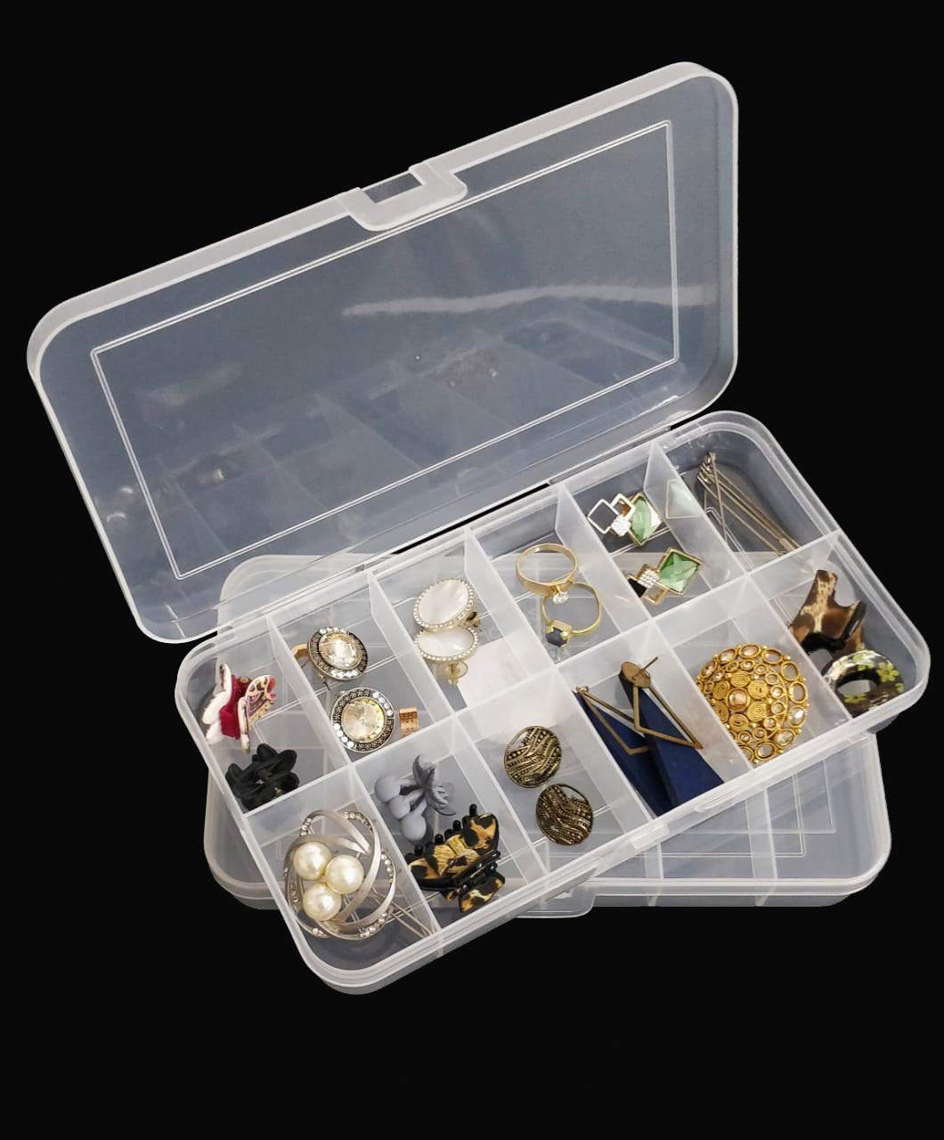 C.S.M CSM Pack of 2 Big Jewelry Case Organizers Multipurpose Plastic Storage Box with dividers 12 Grids, Transparent (Pack of 2 