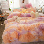 SUCSES Faux Fur Twin Bedding Sets for Girls, 2 Pcs Fluffy Furry Duvet Cover Set, Plush Shaggy Tie Dye Teen Girl Bed Set, Colorfu
