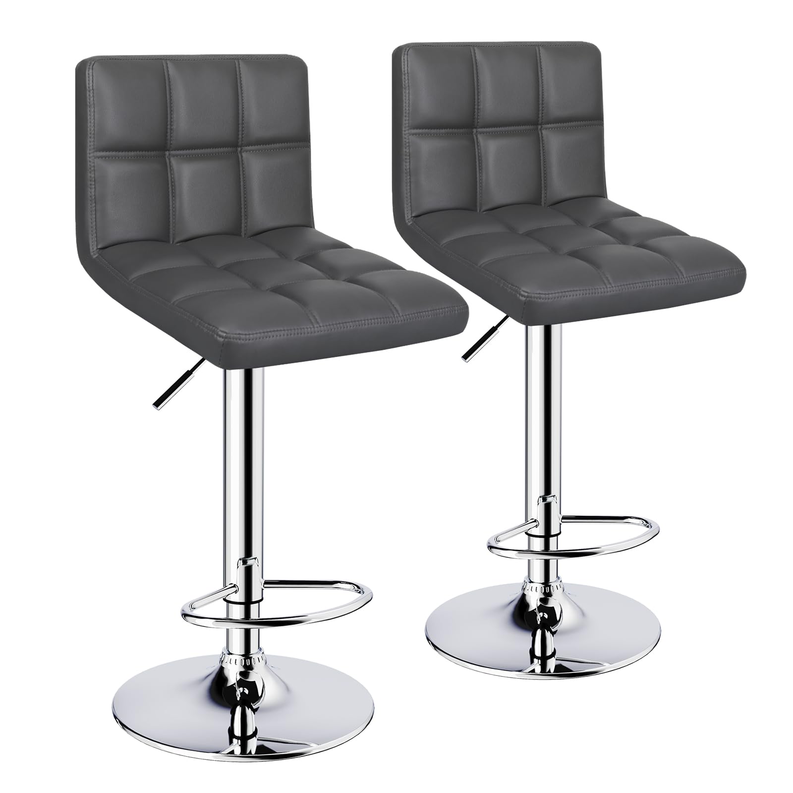 ERGOSEAT Bar Stools Set of 2, Armless Adjustable Swivel Barstools with Back, Double Needle PU Leather Counter Height Bar Stools 