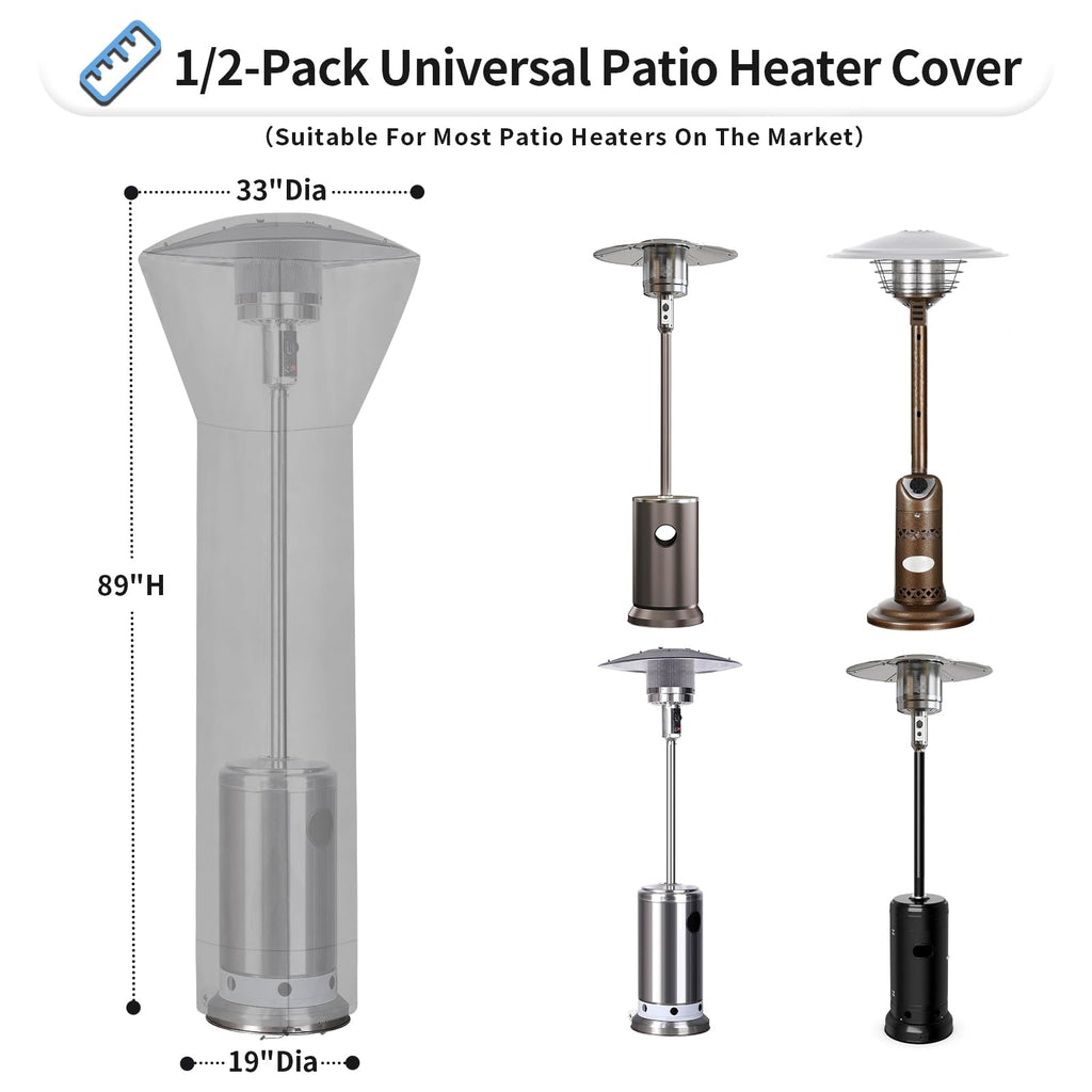 Outdoorlines Waterproof Outdoor Patio Heater Covers With Zipper And Storage Bag, Dust-Proof Uv-Resistant Windproof Propane Heavy Duty Heater Cover For Standing Heater, 1 Pack-89Hx33Dx19B Inch Grey