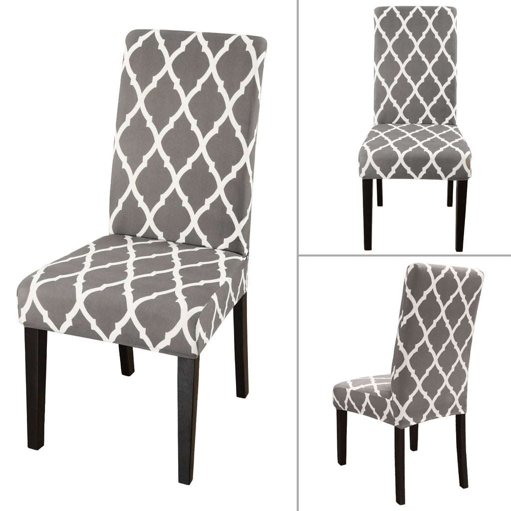Jqinhome Dining Room Chair Covers Set Of 8, High Stretch Chair Slipcover Removable Washable Chair Seat Protector Cover For Home Party Hotel Wedding Ceremony (Grey White)