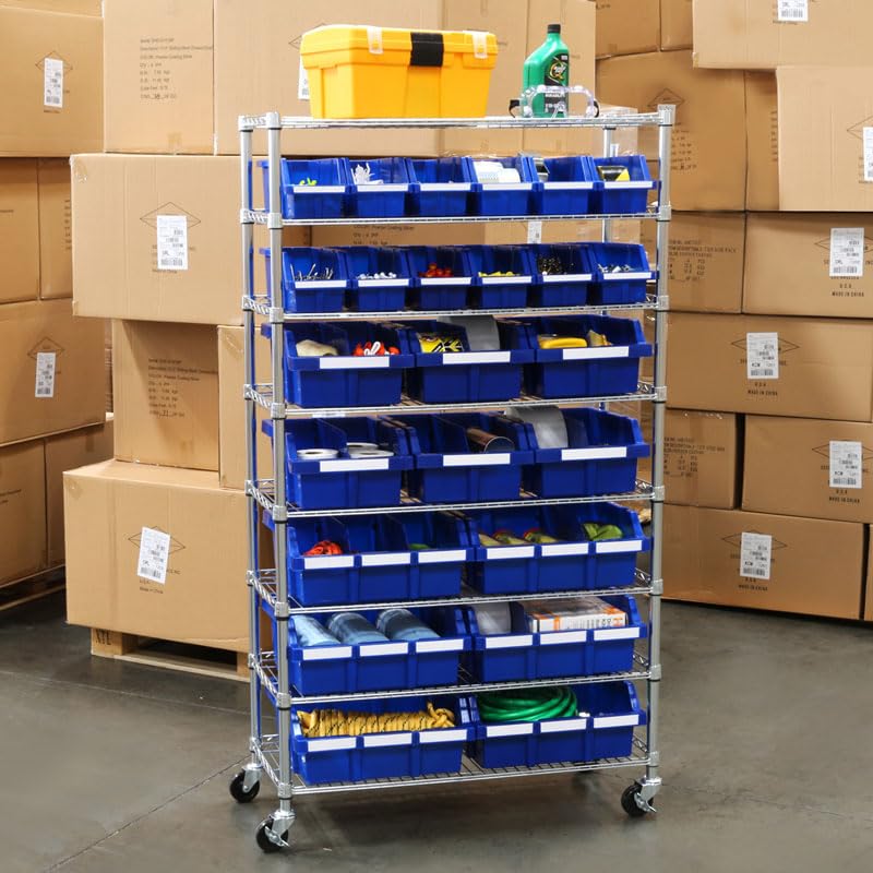 Seville Classics Commerical Grade Nsf-Certified Bin Rack Storage Steel Wire Shelving System - 24 Bins - Blue