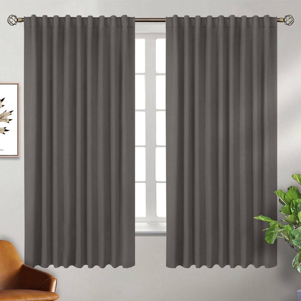 Bgment Wide Blackout Curtains 63 Inch - Rod Pocket And Back Tab Thermal Insulated Room Darkening Curtains For Living Room, 70 X 63 Inch, Grey, 2 Window Panels