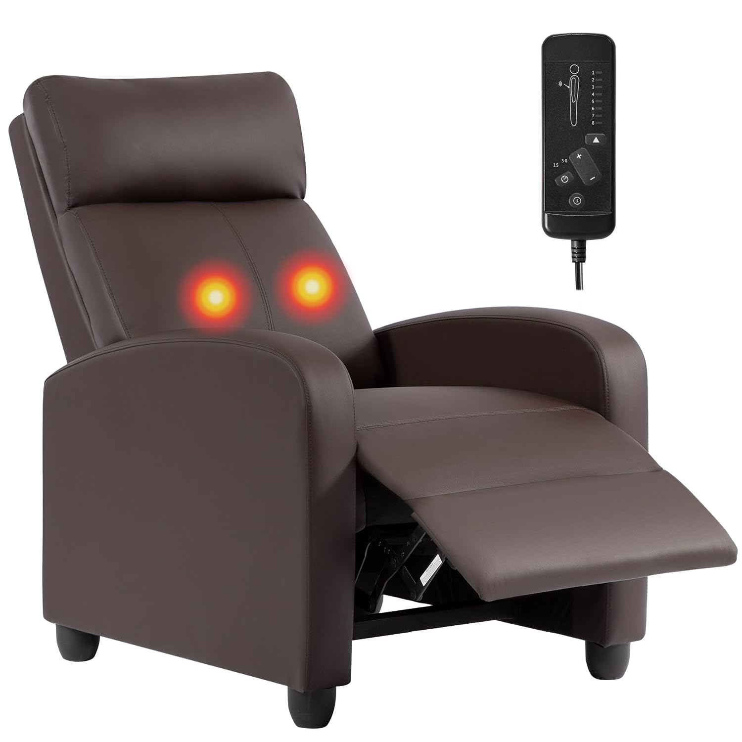BestMassage | Recliner Chair | with 2 Point Massage Function | Leather Dark Brown | with Lumbar Support, Adjustable Push Back, F