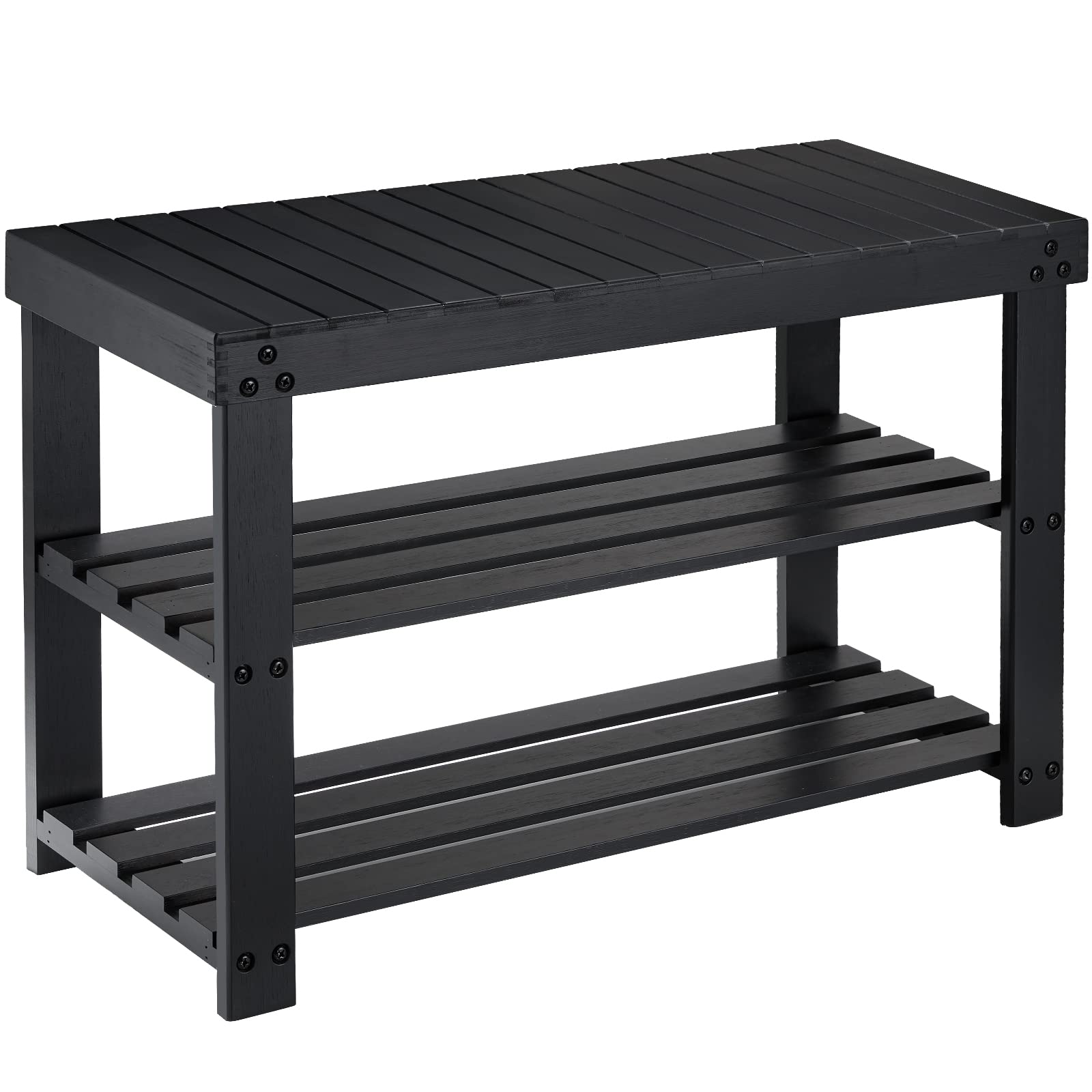 Pipishell Bamboo Shoe Rack Bench, 3 Tier Sturdy Shoe Organizer, Storage Shoe Shelf, Holds up to 300lbs for Entryway Bedroom Livi