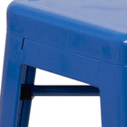 24 High Backless Blue Metal Counter Height Stool with Square Wood Seat