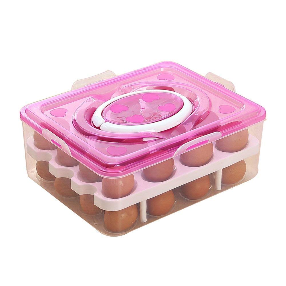 Vroxy Plastic Double Layer Refrigerator 32 Eggs Storage Box Air Tight Basket Vegetable Food & Egg Holder Tray Lid Fridge Bin Con