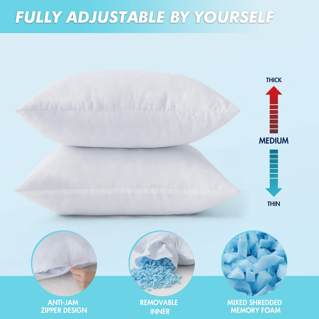 Miulee Pack Of 2 12X20 Pillow Inserts-Decorative Shredded Memory Foam Cooling Throw Pillows-Adjustable Premium Lumbar Wedding Pi