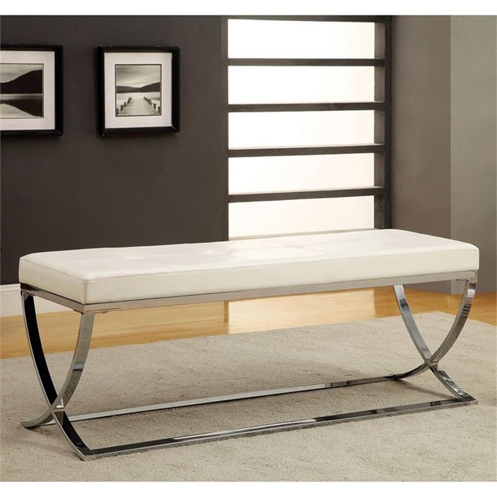 Coaster Home Furnishings Walton Bench with Metal Base White and Chrome