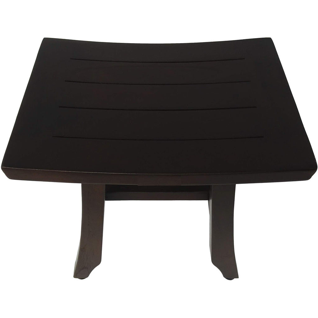 HomeRoots Dark Brown Compact Teak Corner Shower/Outdoor Bench in Brown Finish