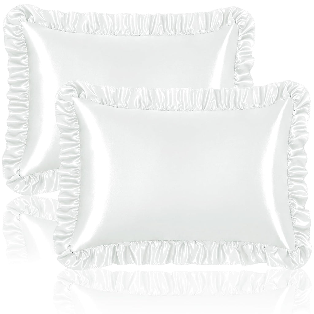 Homiest Ruffle Satin Pillowcase for Hair and Skin, King Size Satin Pillow Covers Silky Pillow Cases Set of 2, Satin Ruffled Pill