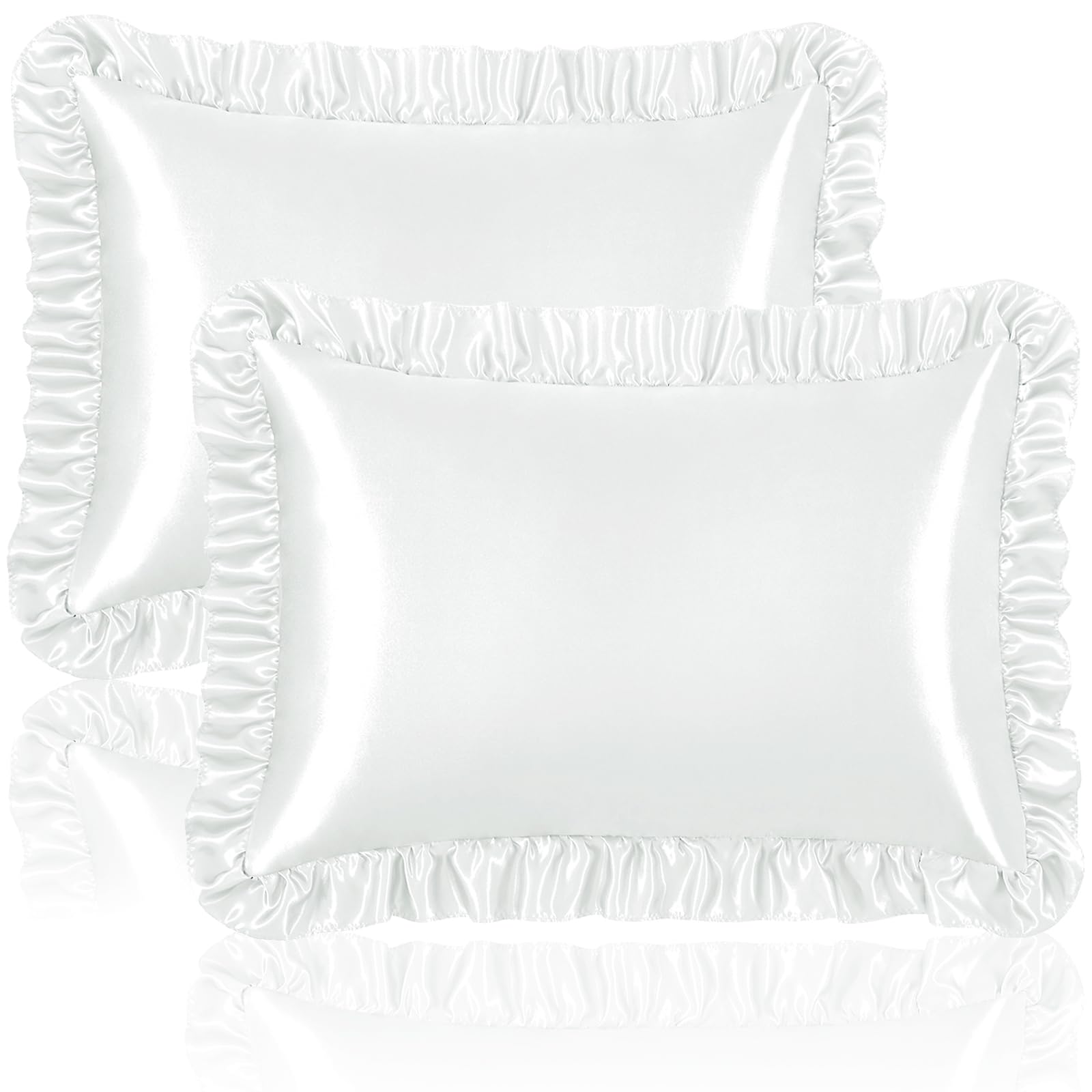 Homiest Ruffle Satin Pillowcase for Hair and Skin, King Size Satin Pillow Covers Silky Pillow Cases Set of 2, Satin Ruffled Pill