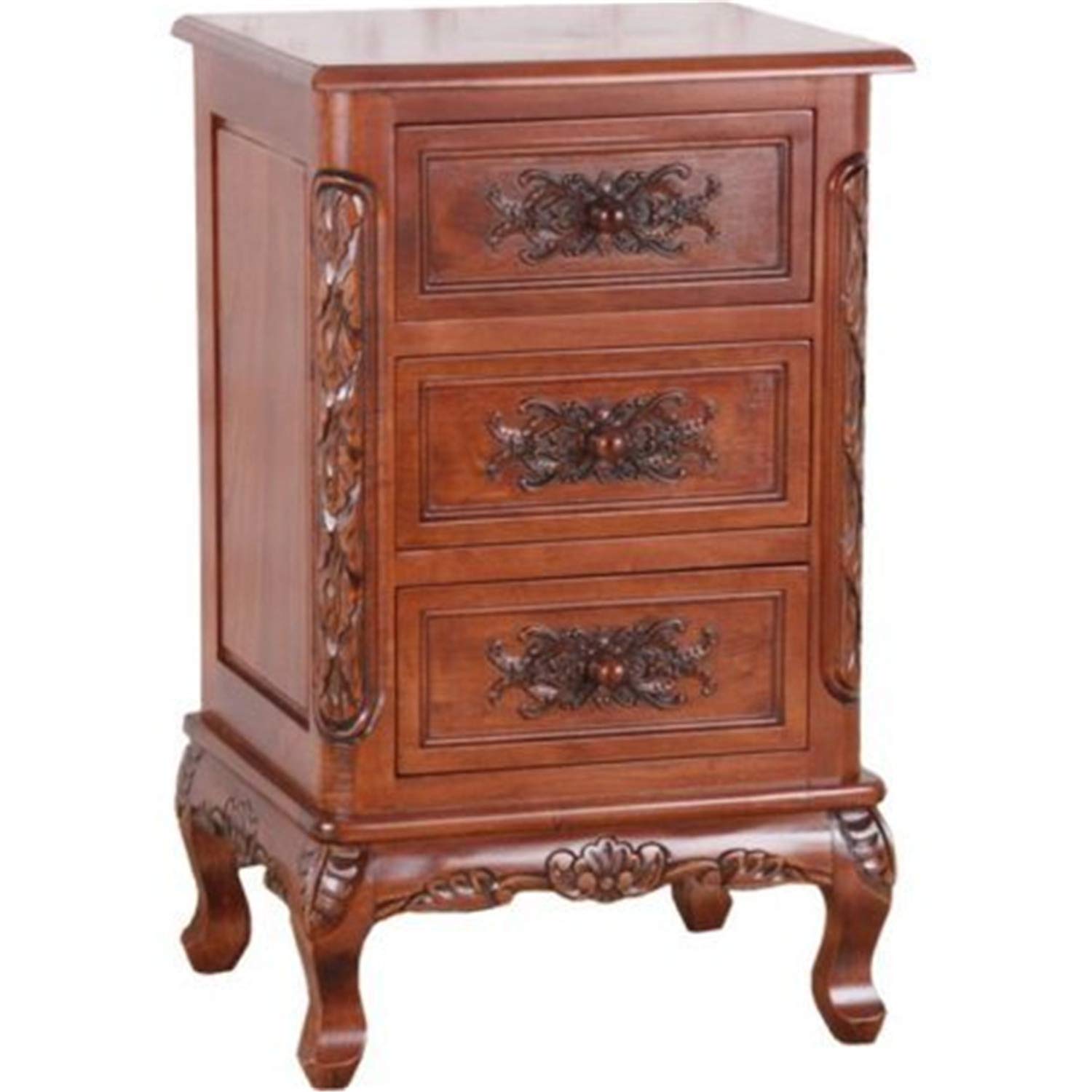 International Caravan Furniture Piece Carved Wood Three End Table